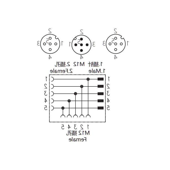 M12 5Pin母头/M12 5Pin公头+M12 5Pin母头、三通接头、644443